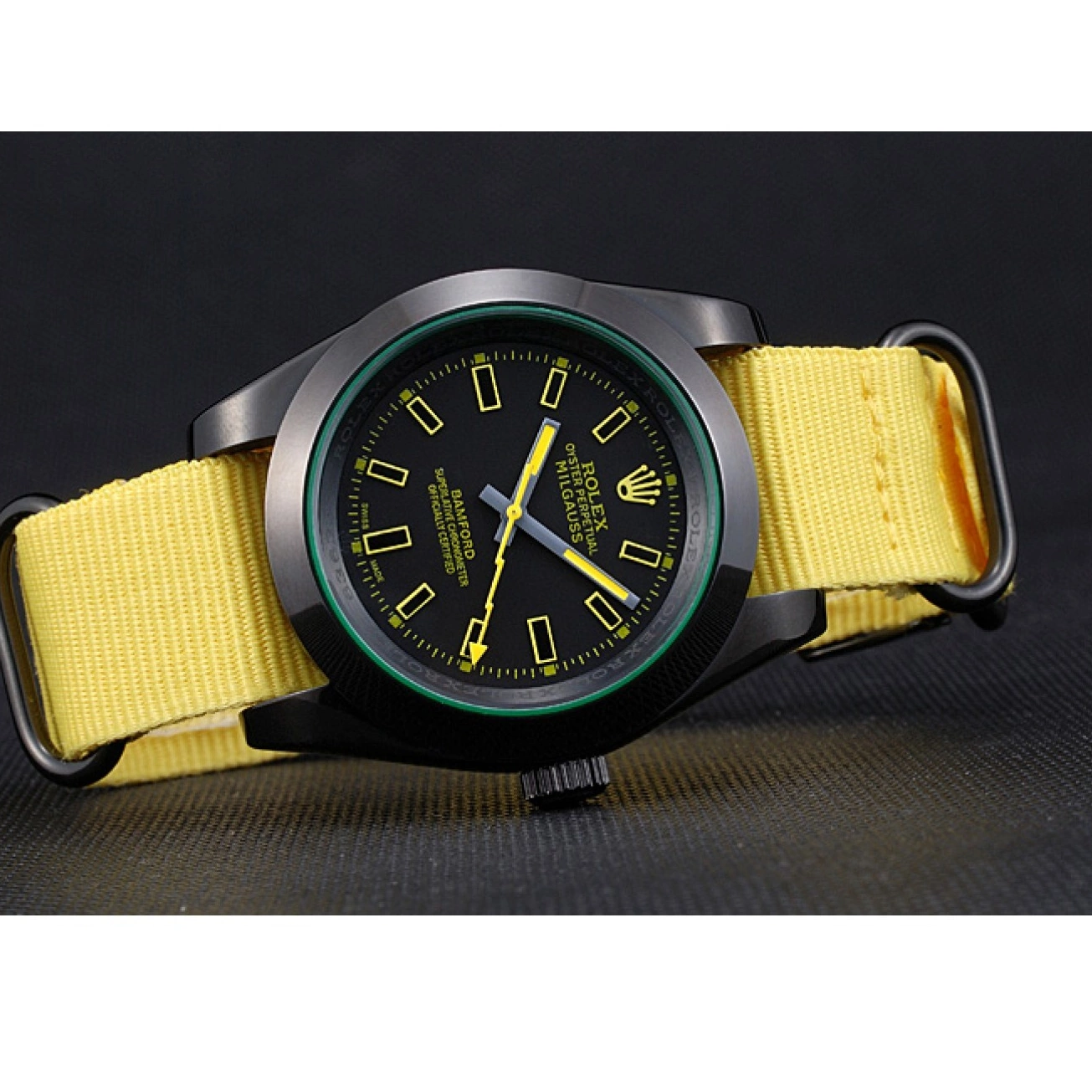 Aaa replica watch Milgauss Rolex Bamford Yellow Nylon Strap 621999 0712